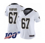 Women's New Orleans Saints #67 Larry Warford White Vapor Untouchable Limited Player 100th Season Football Jersey