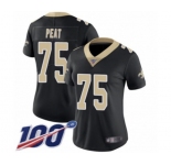 Women's New Orleans Saints #75 Andrus Peat Black Team Color Vapor Untouchable Limited Player 100th Season Football Jersey