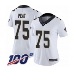 Women's New Orleans Saints #75 Andrus Peat White Vapor Untouchable Limited Player 100th Season Football Jersey
