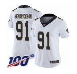 Women's New Orleans Saints #91 Trey Hendrickson White Vapor Untouchable Limited Player 100th Season Football Jersey