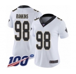 Women's New Orleans Saints #98 Sheldon Rankins White Vapor Untouchable Limited Player 100th Season Football Jersey
