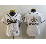 Women's New Orleans Saints White Team Big Logo With Patch Cool Base Stitched Baseball Jersey