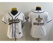 Women's New Orleans Saints White Team Big Logo With Patch Cool Base Stitched Baseball Jersey