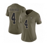 Women's Nike New Orleans Saints #4 Tom Savage Limited Olive 2017 Salute to Service NFL Jersey