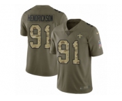 Youth Nike New Orleans Saints #91 Trey Hendrickson Limited Olive Camo 2017 Salute to Service NFL Jersey