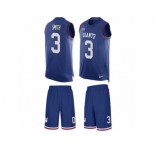 Men's Nike New York Giants #3 Geno Smith Limited Royal Blue Tank Top Suit NFL Jersey