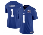 Men's New York Giants #1 Malik Nabers Blue 2024 Draft F.U.S.E. 100TH Season Patch Vapor Untouchable Limited Stitched Jersey