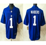 Men's New York Giants #1 Malik Nabers Blue 2024 FUSE Vapor Stitched Jersey