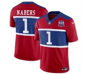 Men's New York Giants #1 Malik Nabers Red 2024 F.U.S.E. Alternate 100TH Season Patch Vapor Untouchable Limited Stitched Jersey