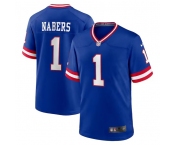 Men's New York Giants #1 Malik Nabers Royal Classic Football Stitched Game Jersey