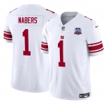 Men's New York Giants #1 Malik Nabers White 2024 Draft F.U.S.E. 100TH Season Patch Vapor Untouchable Limited Stitched Jersey