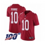 Men's New York Giants #10 Eli Manning Red Limited Red Inverted Legend 100th Season Football Jersey