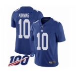 Men's New York Giants #10 Eli Manning Royal Blue Team Color Vapor Untouchable Limited Player 100th Season Football Jersey