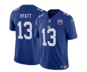 Men's New York Giants #13 Jalin Hyatt Blue 2024 F.U.S.E. 100TH Season Patch Vapor Untouchable Limited Stitched Jersey