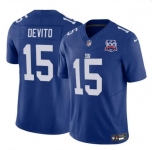 Men's New York Giants #15 Tommy DeVito Blue 2024 F.U.S.E. 100TH Season Patch Vapor Untouchable Limited Stitched Jersey