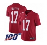 Men's New York Giants #17 Kyle Lauletta Red Limited Red Inverted Legend 100th Season Football Jersey