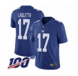 Men's New York Giants #17 Kyle Lauletta Royal Blue Team Color Vapor Untouchable Limited Player 100th Season Football Jersey