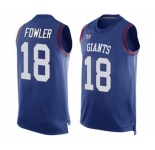 Men's New York Giants #18 Bennie Fowler Limited Royal Blue Player Name & Number Tank Top Football Jersey