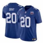 Men's New York Giants #20 Eric Gray Blue 2024 F.U.S.E. 100TH Season Patch Vapor Untouchable Limited Stitched Jersey