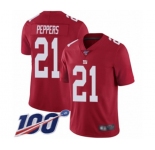 Men's New York Giants #21 Jabrill Peppers Red Limited Red Inverted Legend 100th Season Football Jersey