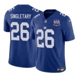 Men's New York Giants #26 Devin Singletary Blue 2024 F.U.S.E. 100TH Season Patch Vapor Untouchable Limited Stitched Jersey