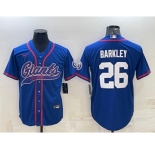 Men's New York Giants #26 Saquon Barkley Blue With Patch Cool Base Stitched Baseball Jersey