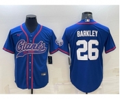 Men's New York Giants #26 Saquon Barkley Blue With Patch Cool Base Stitched Baseball Jersey