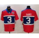 Men's New York Giants #3 Deonte Banks Century Red 100TH Season Commemorative Patch Limited Football Stitched Jersey