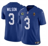 Men's New York Giants #3 Russell Wilson Blue 2025 F.U.S.E. With 4-star C Patch And Walter Payton Patch Vapor Untouchable Limited Football Stitched Jersey