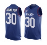 Men's New York Giants #30 Antonio Hamilton Limited Royal Blue Player Name & Number Tank Top Football Jersey