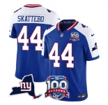 Men's New York Giants #44 Cam Skattebo Royal White 2025 Draft F.U.S.E. 100th Season & State Patch Vapor Limited Football Stitched Jersey