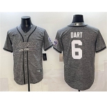 Men's New York Giants #6 Jaxson Dart Gray With Patch Cool Base Stitched Baseball Jersey