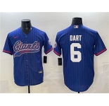 Men's New York Giants #6 Jaxson Dart Royal Pinstripe With Patch Cool Base Stitched Baseball Jersey