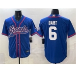 Men's New York Giants #6 Jaxson Dart Royal With Patch Cool Base Stitched Baseball Jersey