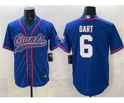 Men's New York Giants #6 Jaxson Dart Royal With Patch Cool Base Stitched Baseball Jersey
