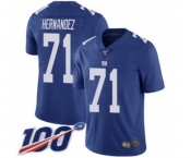 Men's New York Giants #71 Will Hernandez Royal Blue Team Color Vapor Untouchable Limited Player 100th Season Football Jersey