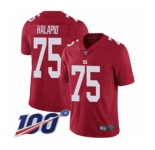 Men's New York Giants #75 Jon Halapio Red Limited Red Inverted Legend 100th Season Football Jersey