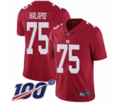 Men's New York Giants #75 Jon Halapio Red Limited Red Inverted Legend 100th Season Football Jersey
