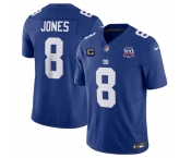 Men's New York Giants #8 Daniel Jones Blue 2024 F.U.S.E. With 4-Star C Patch And 100TH Season Patch Vapor Untouchable Limited Stitched Jersey