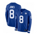 Men's New York Giants #8 Daniel Jones Limited Royal Blue Therma Long Sleeve Football Jersey