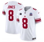 Men's New York Giants #8 Daniel Jones White 2024 F.U.S.E. With 4-Star C Patch And 100TH Season Patch Vapor Untouchable Limited Stitched Jersey