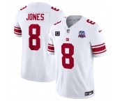 Men's New York Giants #8 Daniel Jones White 2024 F.U.S.E. With 4-Star C Patch And 100TH Season Patch Vapor Untouchable Limited Stitched Jersey