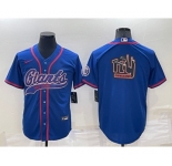 Men's New York Giants Blue Team Big Logo With Patch Cool Base Stitched Baseball Jersey