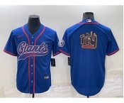 Men's New York Giants Blue Team Big Logo With Patch Cool Base Stitched Baseball Jersey