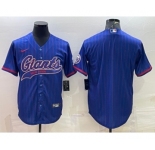 Men's New York Giants Blue With Patch Cool Base Stitched Baseball Jersey