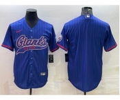 Men's New York Giants Blue With Patch Cool Base Stitched Baseball Jersey