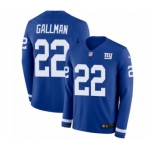 Men's Nike New York Giants #22 Wayne Gallman Limited Royal Blue Therma Long Sleeve NFL Jersey