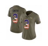 Women Nike New York Giants #3 Geno Smith Limited Olive USA Flag 2017 Salute to Service NFL Jersey