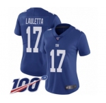 Women's New York Giants #17 Kyle Lauletta Royal Blue Team Color Vapor Untouchable Limited Player 100th Season Football Jersey