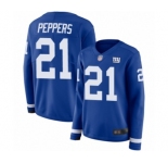 Women's New York Giants #21 Jabrill Peppers Limited Royal Blue Therma Long Sleeve Football Jersey